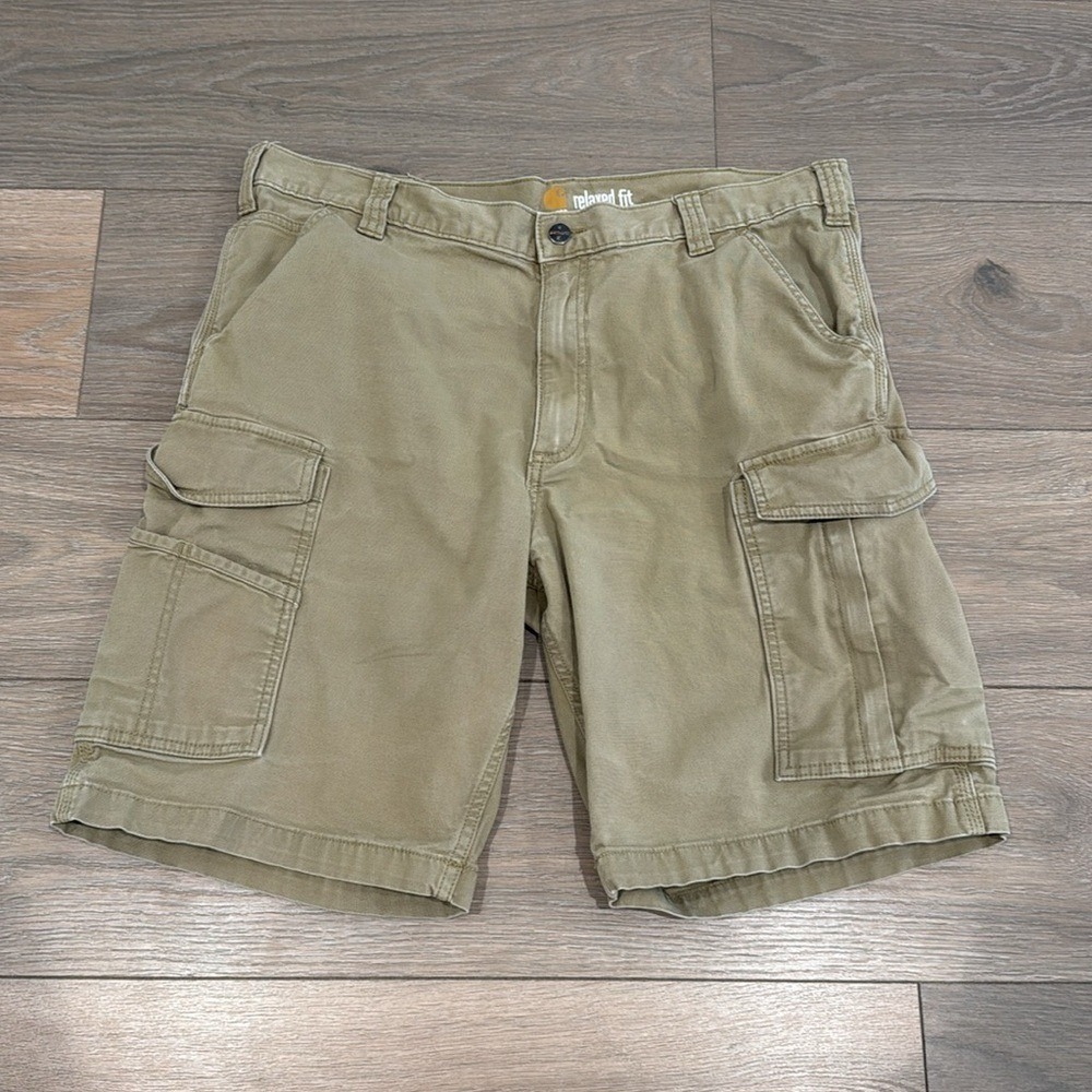 CARHARTT Dark Khaki Relaxed Fit Rugged Flex Rigby Cargo Working‎ Shorts Size 38